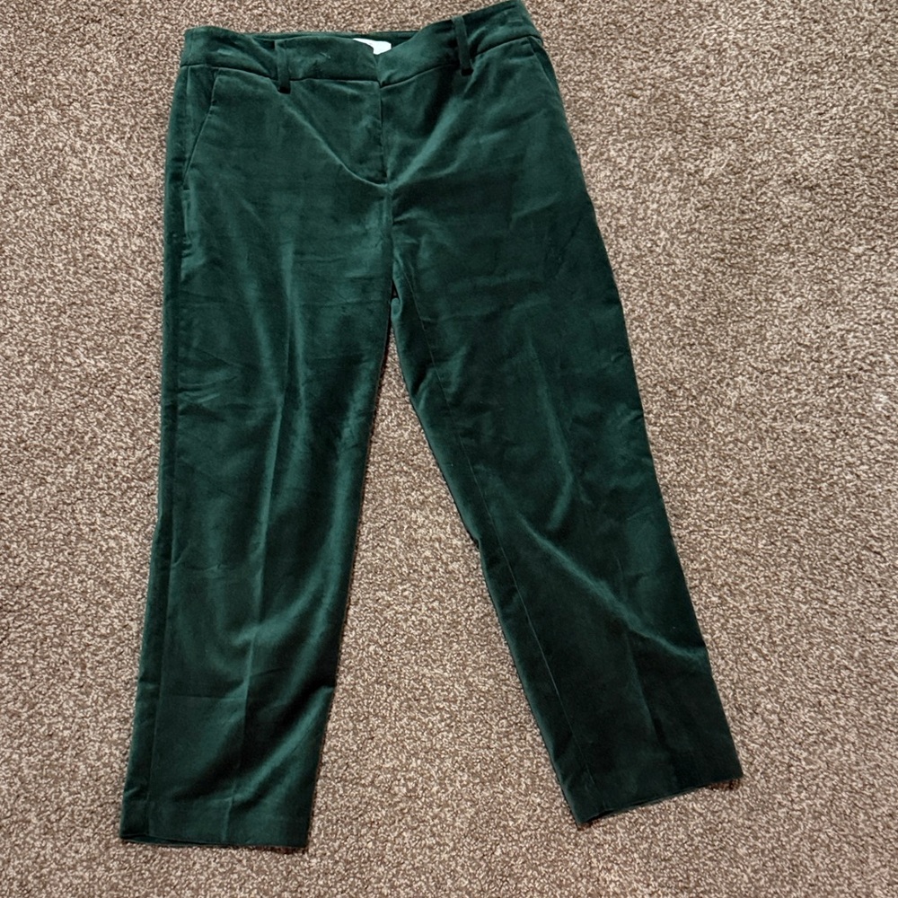 LOFT Dark Green Velvet Straight-Leg Pants